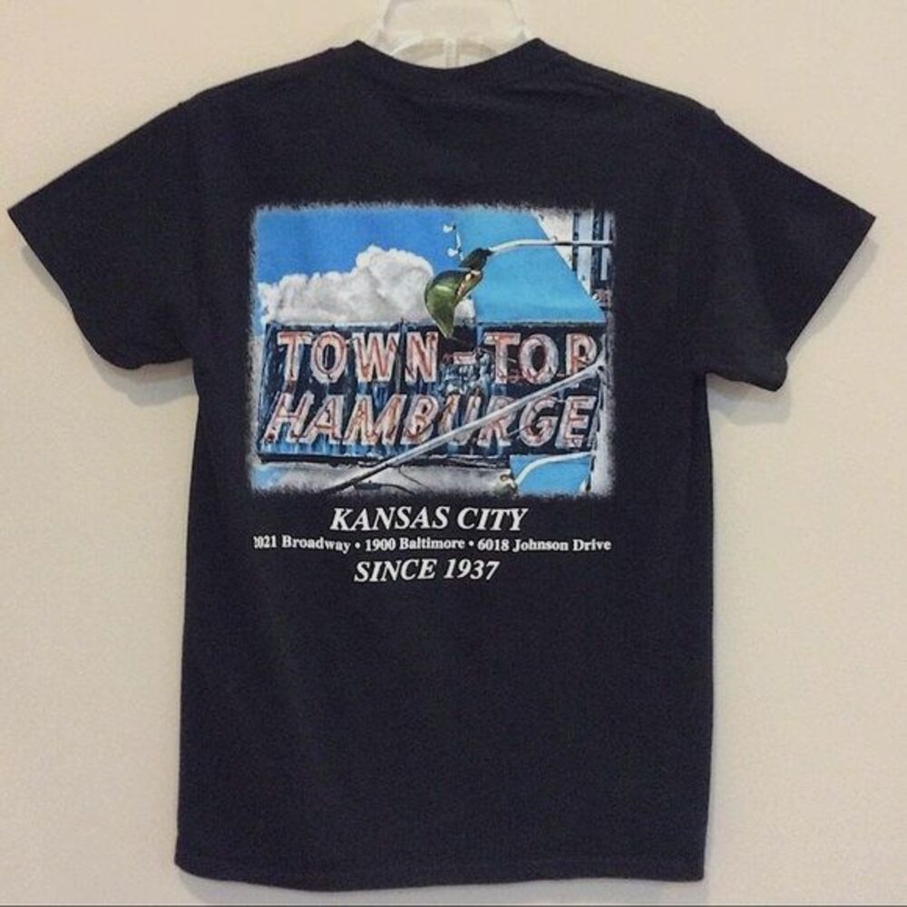 Kansas City Town Topic Tee Black Knit Graphic T-shirt Unisex Sz Small KC